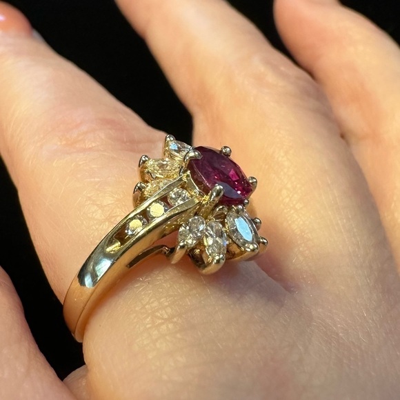 Genuine 14K Ruby & Diamond Ring - Size 6.5 - Vintage - Picture 2 of 12